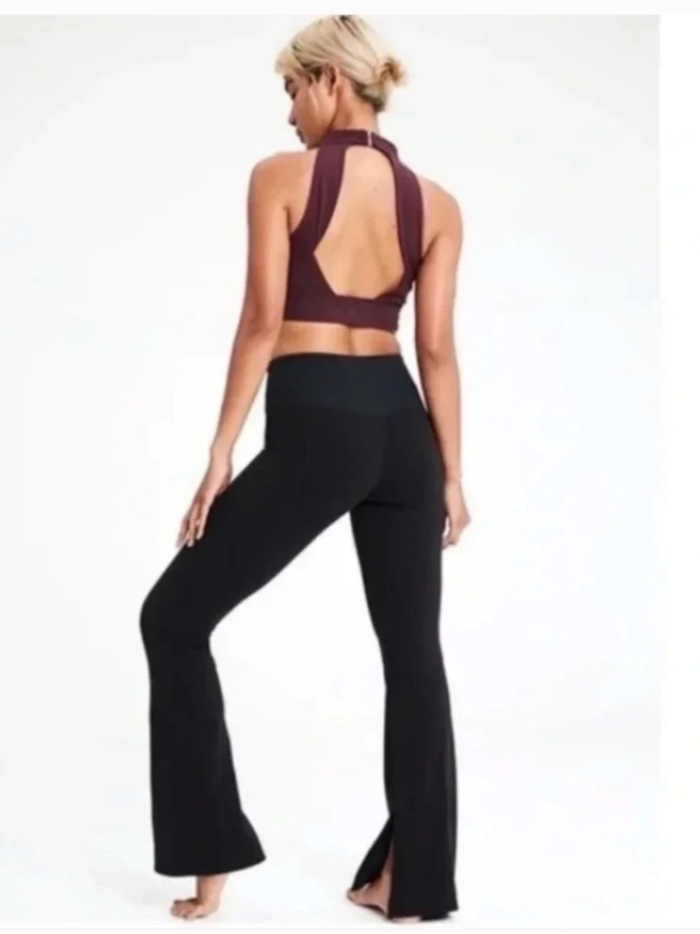 ATHLETA Barre Skinny Flare Powervita Split Hem Pants Black Size M